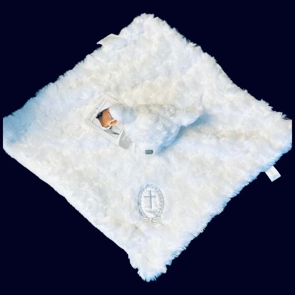 NWT Blankets & Beyond Pure White Teddy with Silver Baptism Cross Snuggy - Picture 5 of 7